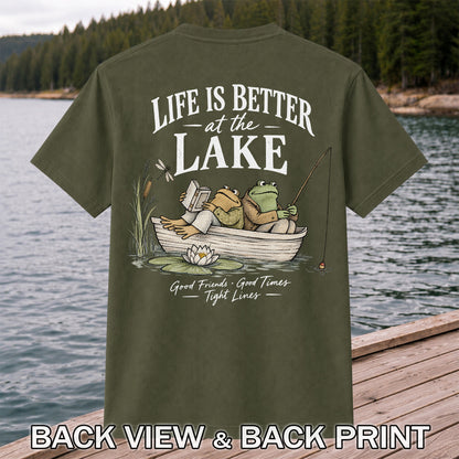 Life Is Better at the Lake Frog Fishing Graphic T-Shirt | Back Print