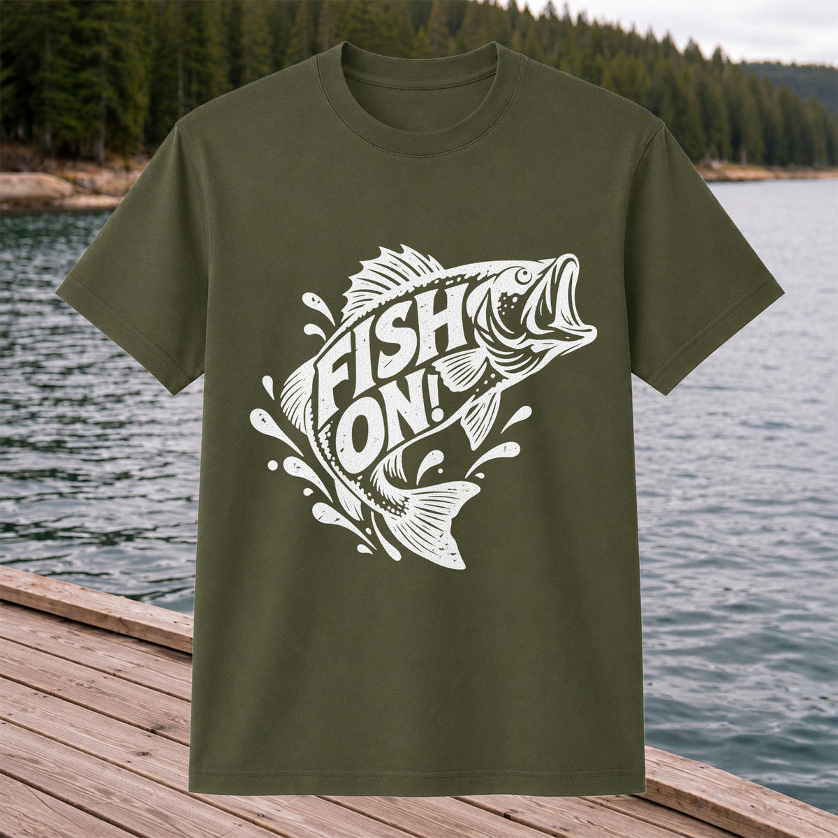 Fish On! Jumping Bass Fishing Distressed Graphic T-Shirt