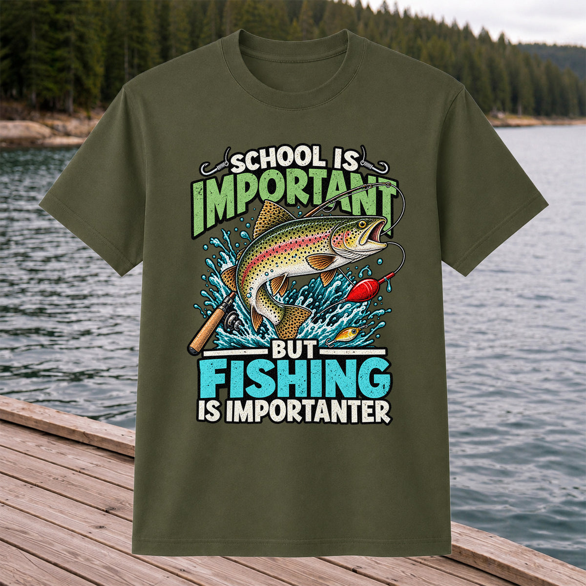 School Is Important But Fishing Is Importanter Rainbow Trout T-Shirt