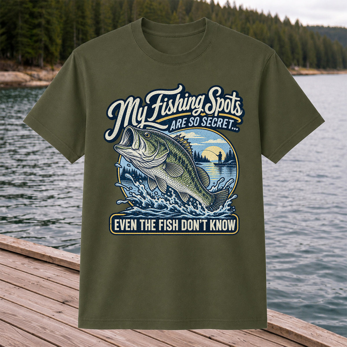 Secret Fishing Spots Largemouth Bass Graphic T-Shirt