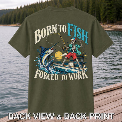 Skeleton Marlin Fishing Boat Graphic T-Shirt | Back Print