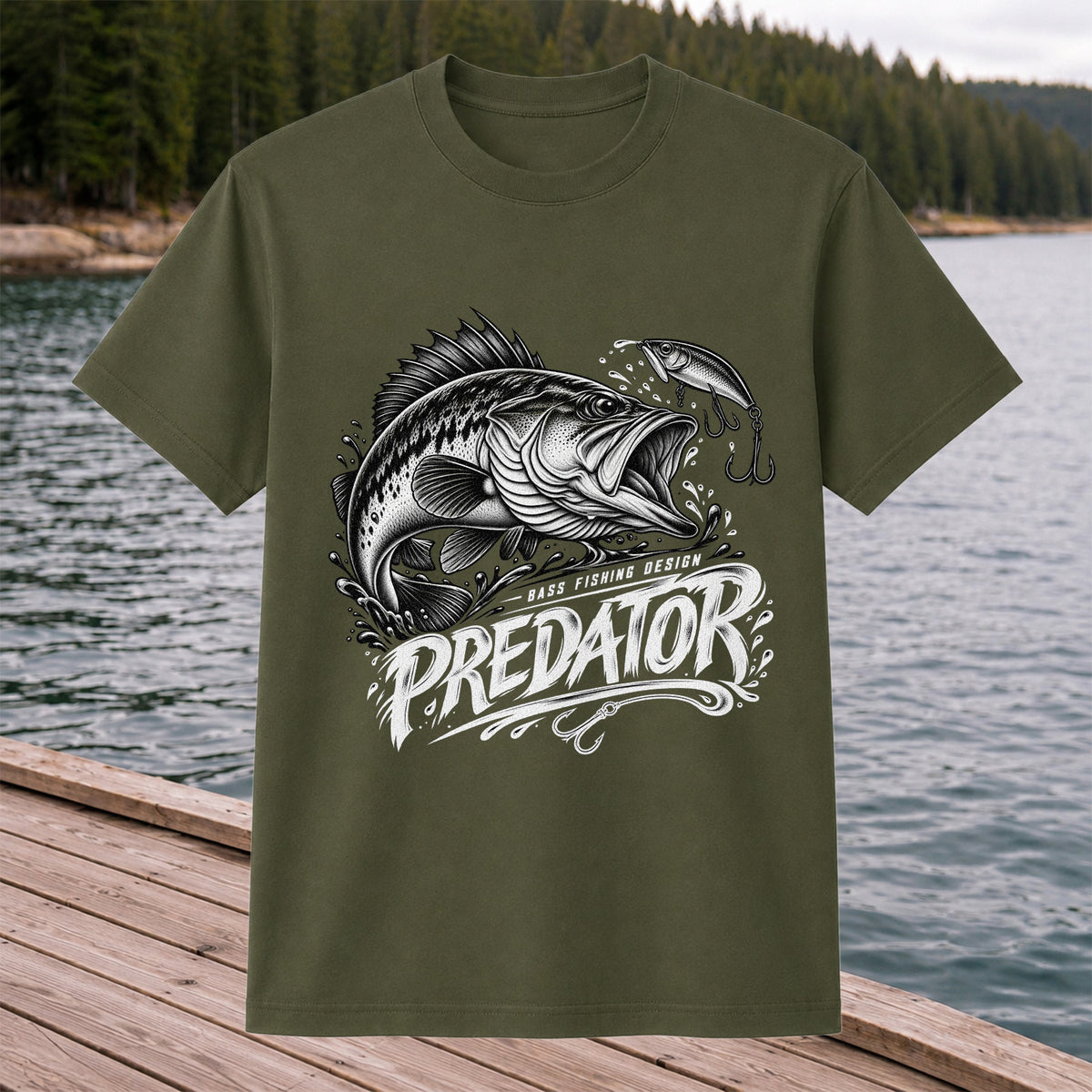 Predator Bass Fishing Design Largemouth Bass Graphic T-Shirt
