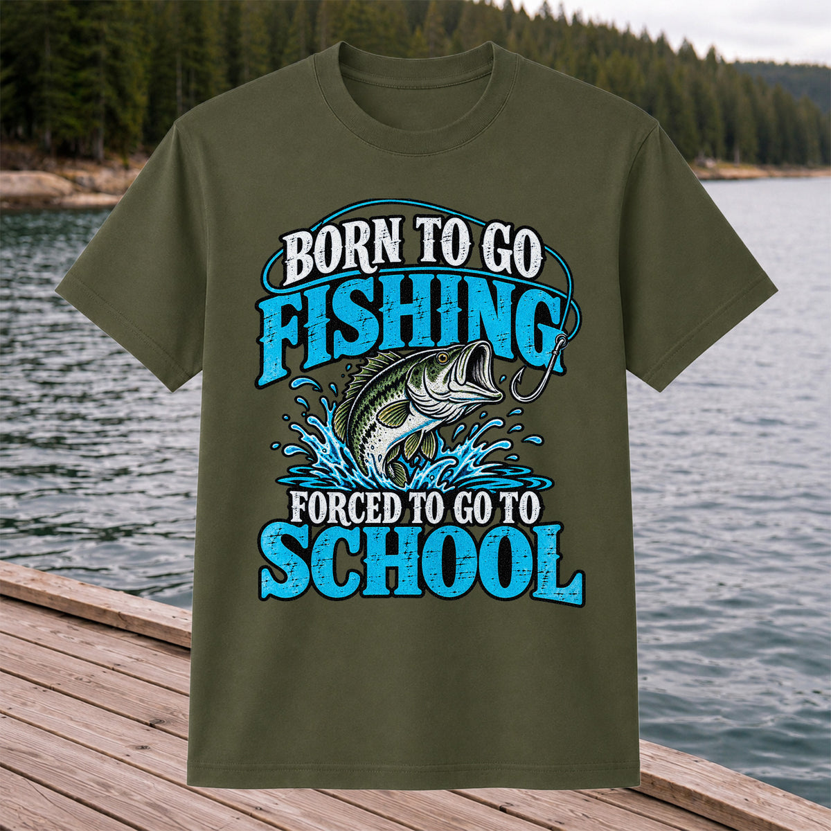 Born to Go Fishing Forced to Go to School Bass T-Shirt