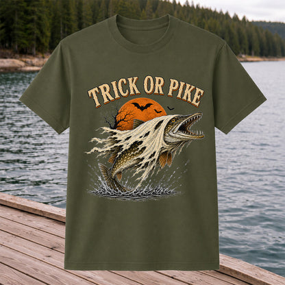 Trick or Pike Halloween Fishing T-Shirt, Vintage Trout Angler Tee