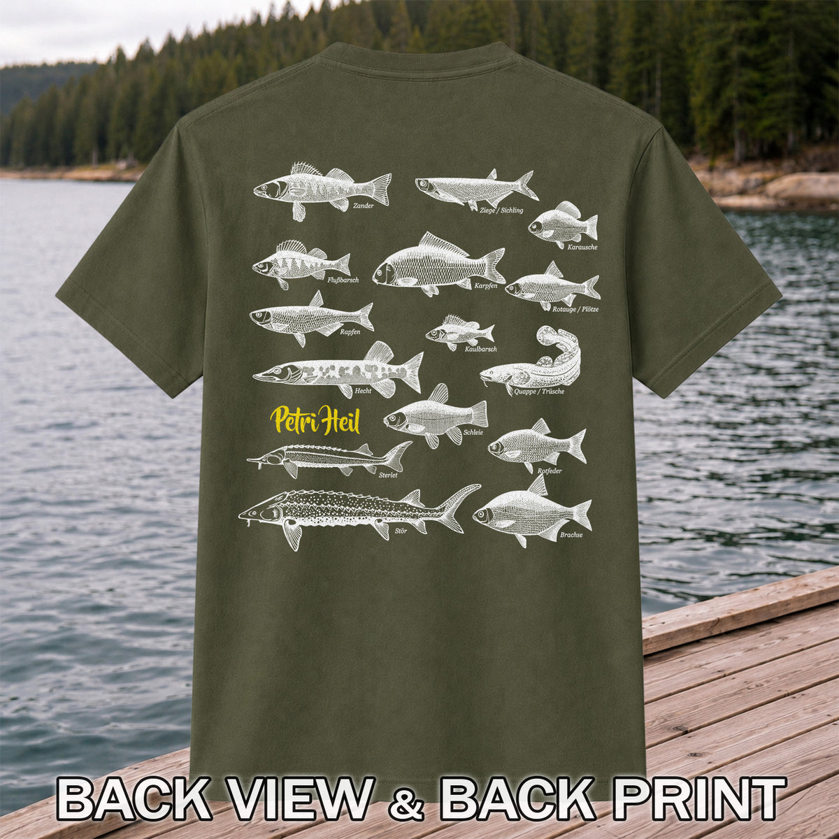 German Freshwater Fish Species Chart Fishing Graphic T-Shirt | Back Print