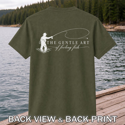 The Gentle Art of Fooling Fish Vintage Fishing Graphic T-Shirt | Back Print