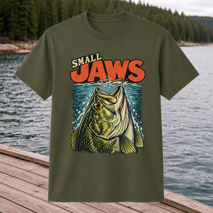 Small Jaws Bass Chasing a Fishing Lure Retro Graphic T-Shirt