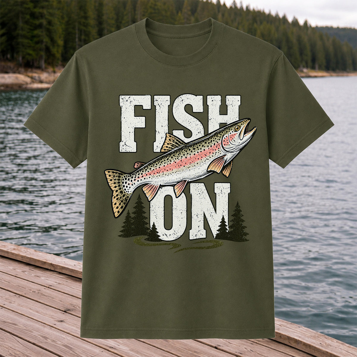 Fish On Rainbow Trout Fishing Graphic T-Shirt