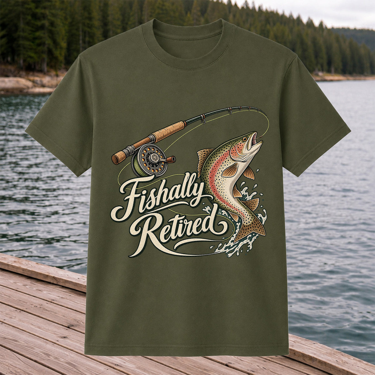 Fishally Retired Rainbow Trout Fly Fishing Retirement T-Shirt