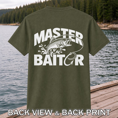 Master Baiter Funny Trout and Fishing Hook T-Shirt | Back Print