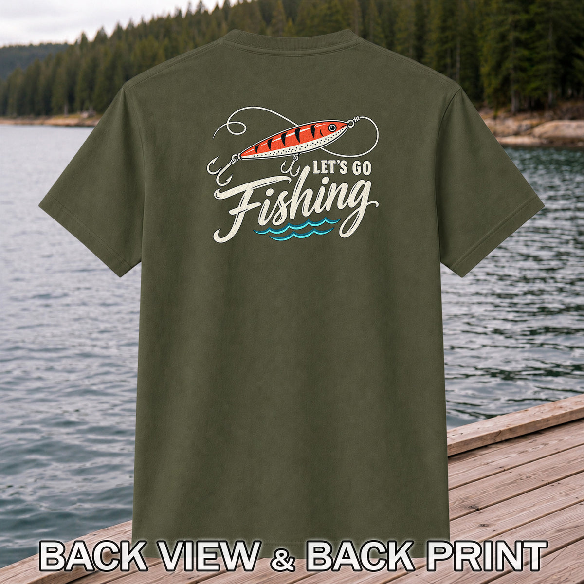 Let's Go Fishing Retro Fishing Lure Graphic T-Shirt | Back Print