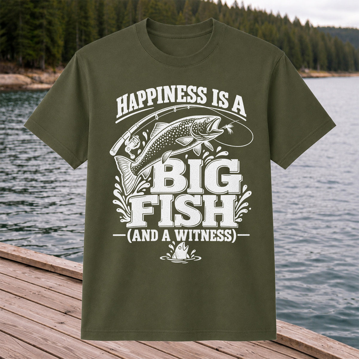 Happiness Is a Big Fish (And a Witness) Funny Trout Fishing T-Shirt