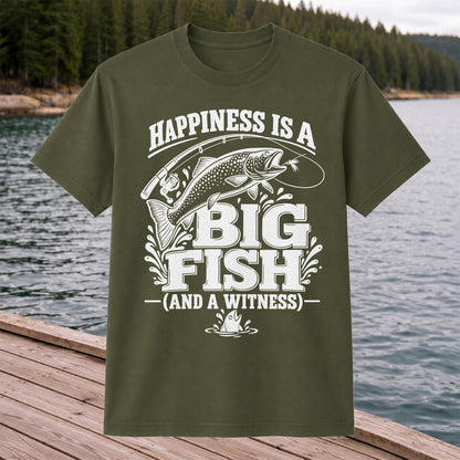 Happiness Is a Big Fish (And a Witness) Funny Trout Fishing T-Shirt