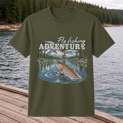Fly Fishing Adventure Trout Mountain Lake Graphic T-Shirt
