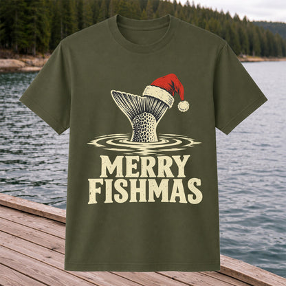 Merry Fishmas Santa Hat Trout Fishing Graphic T-Shirt