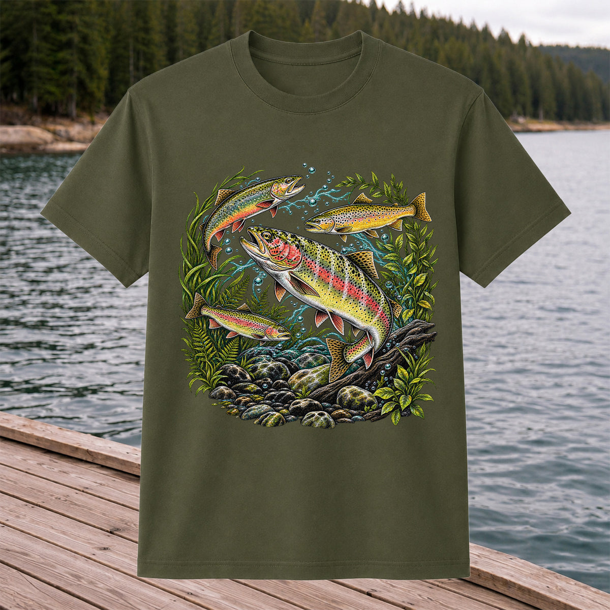 Rainbow and Brown Trout Underwater Fishing Graphic T-Shirt