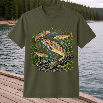 Rainbow and Brown Trout Underwater Fishing Graphic T-Shirt
