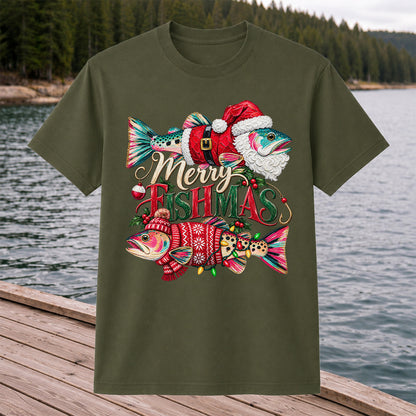 Merry Fishmas Santa Fish Christmas Fishing Graphic T-Shirt