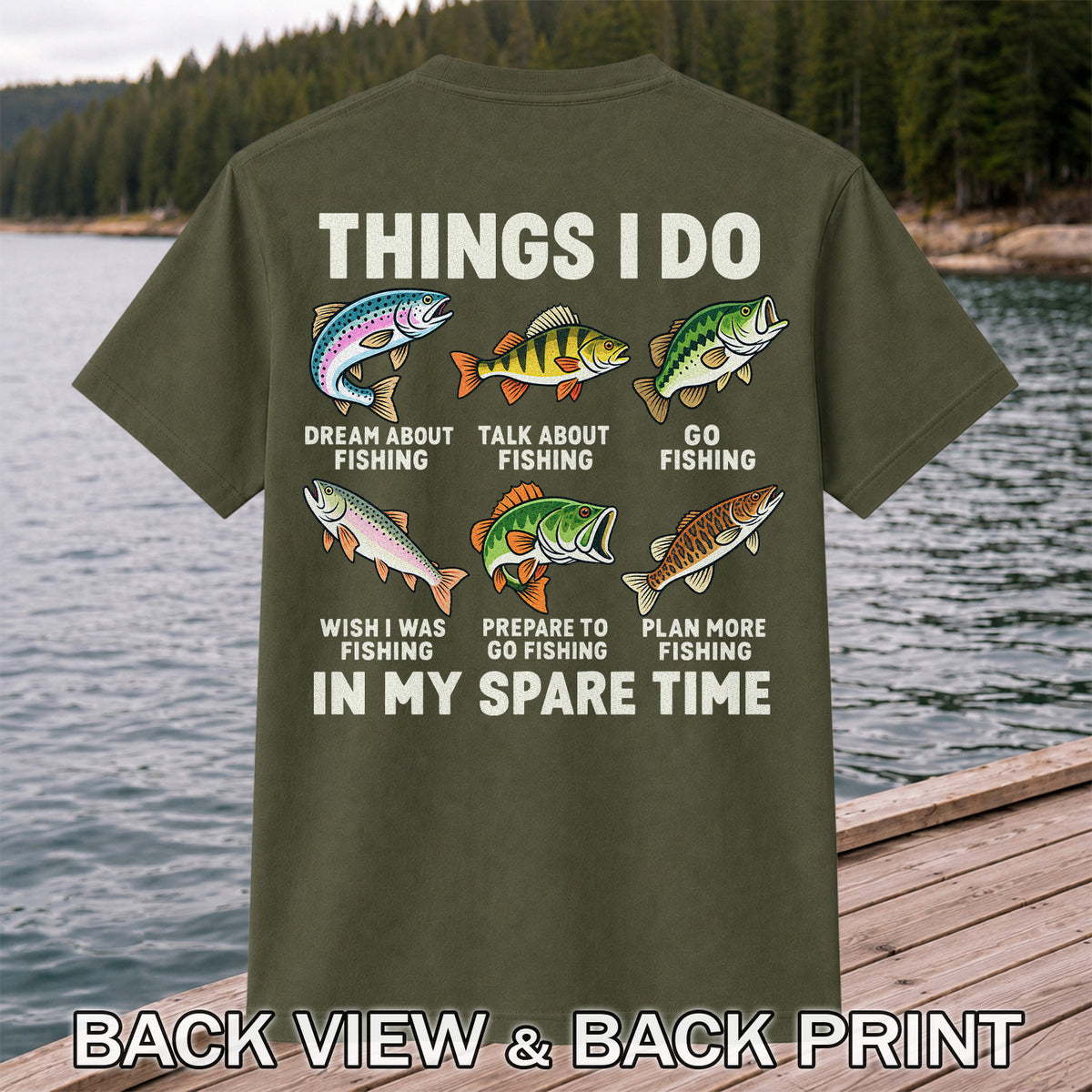 Colorful Fish Fishing Hobby Graphic T-Shirt | Back Print