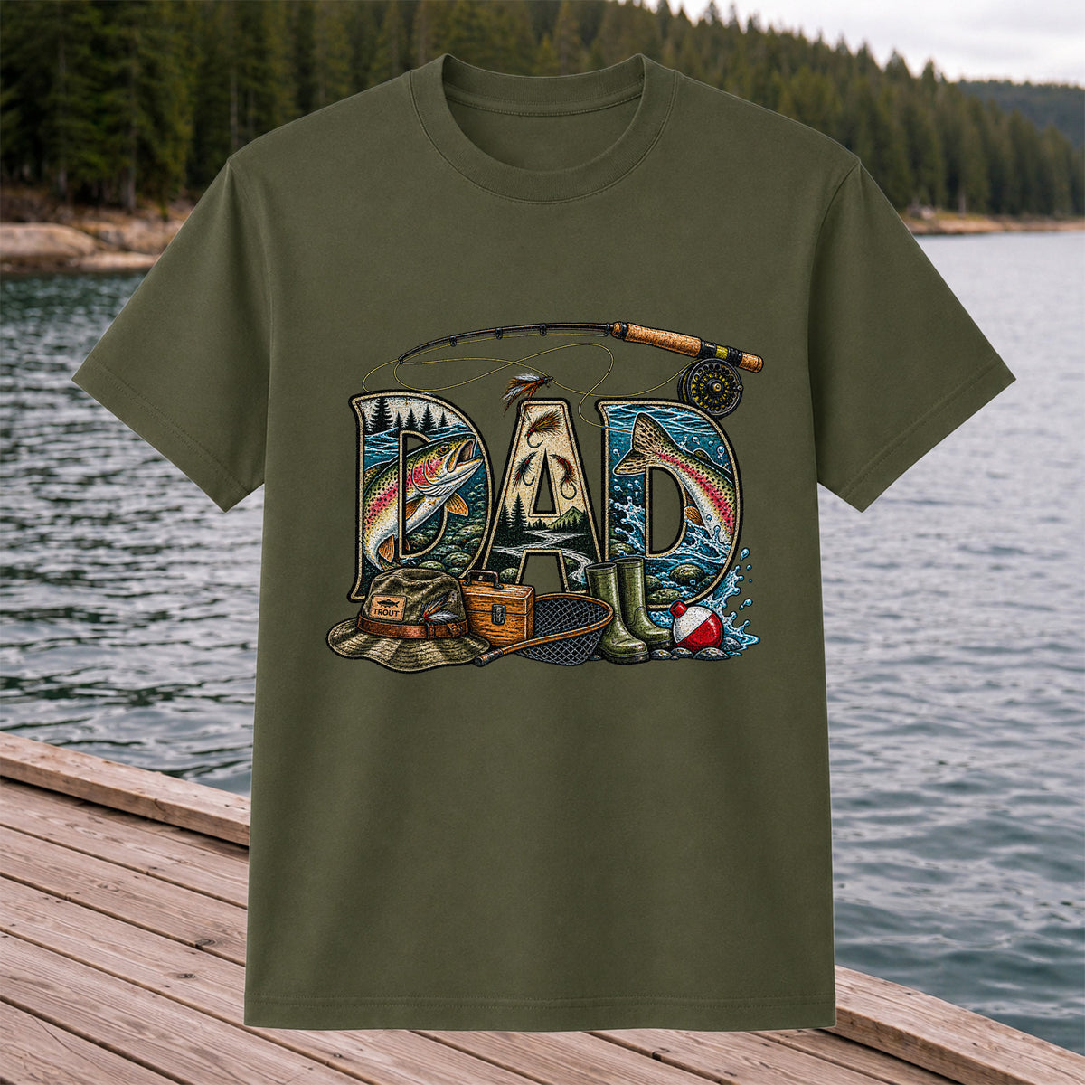 Dad Rainbow Trout Fly Fishing Vintage Graphic T-Shirt