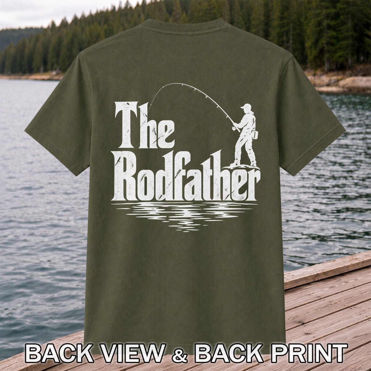 The Rodfather Funny Fishing Graphic T-Shirt | Back Print