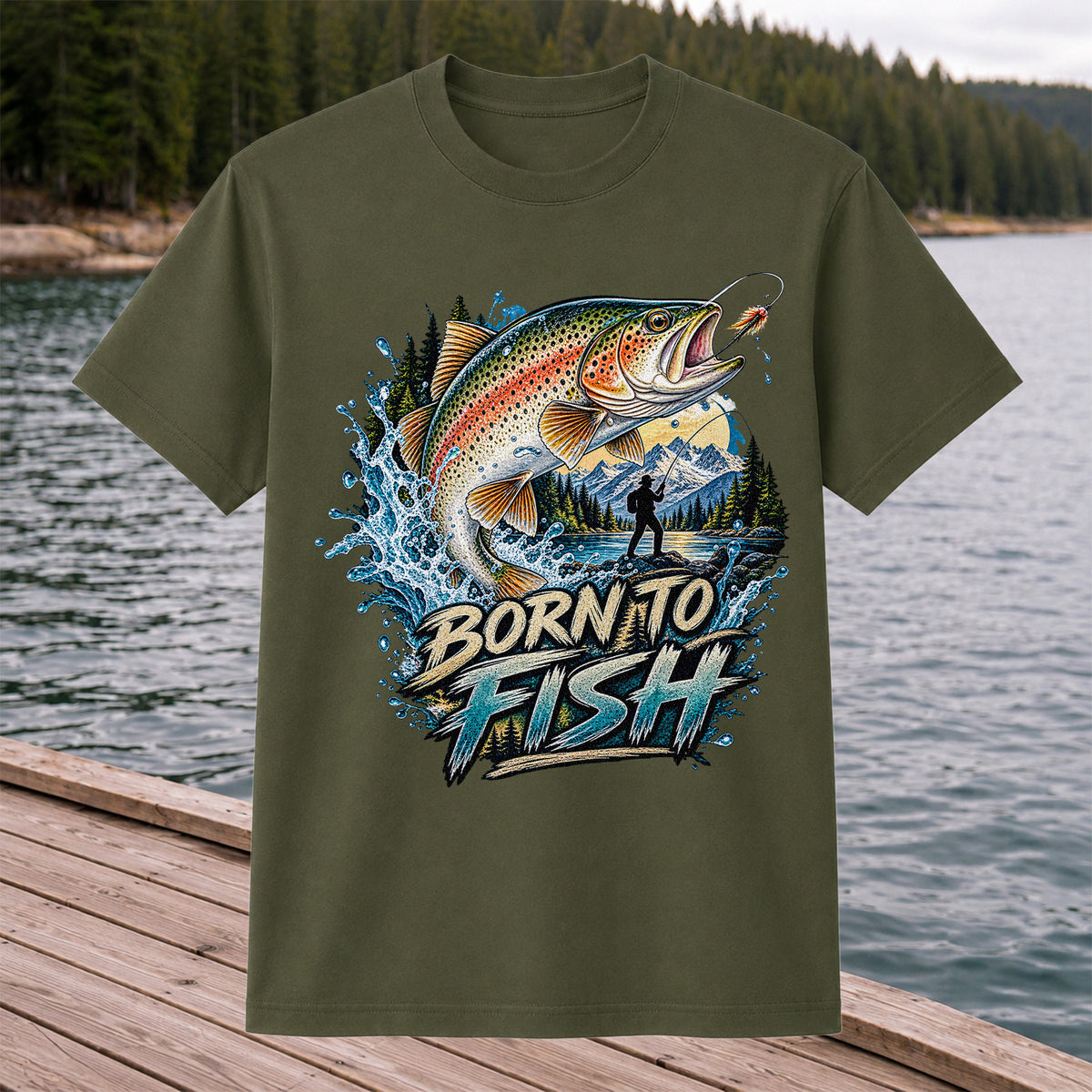 Born to Fish Rainbow Trout Fly Fishing Graphic T-Shirt