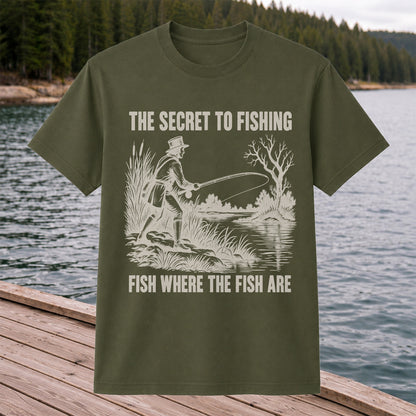 The Secret to Fishing Fish Where the Fish Are Graphic T-Shirt