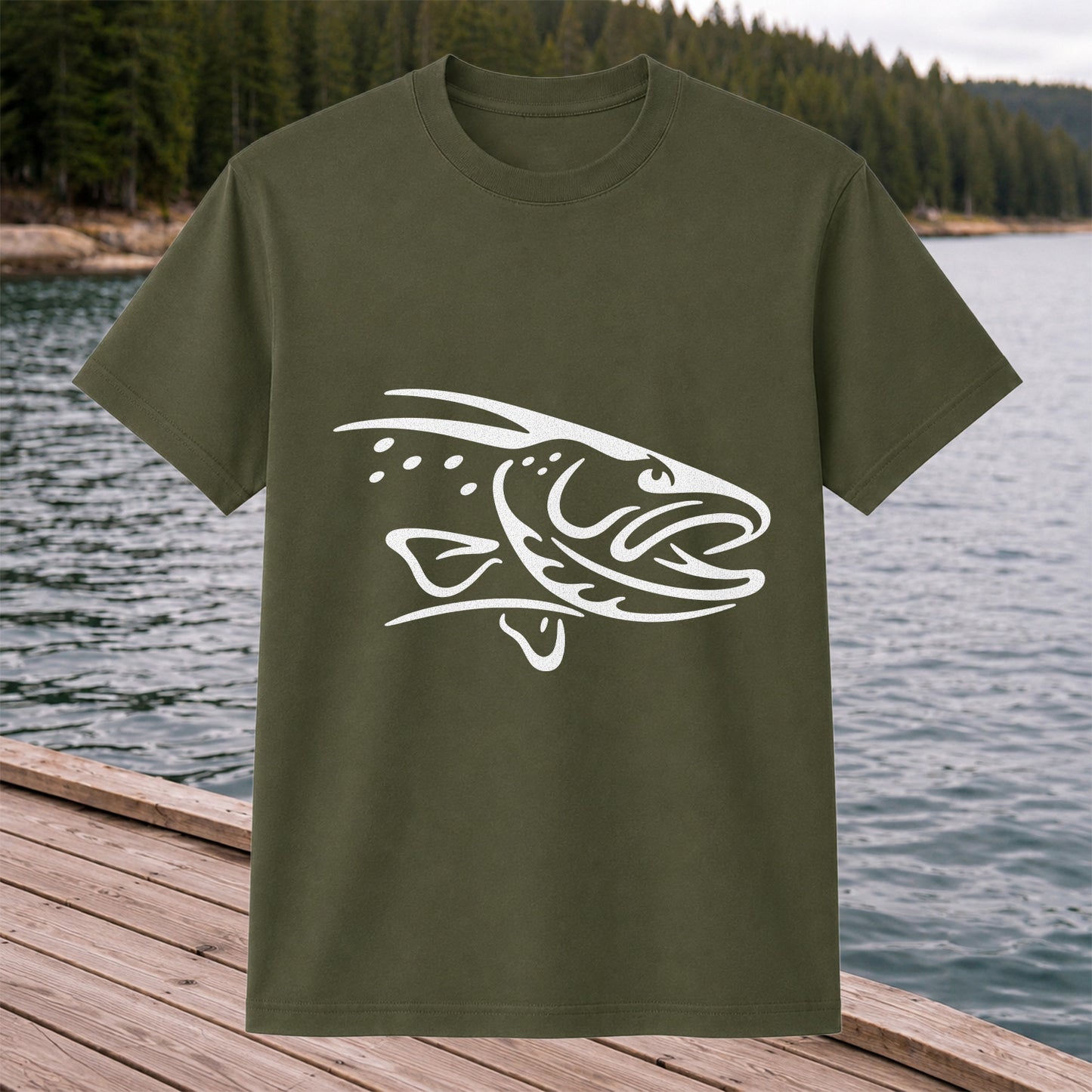 Minimalist Trout Line Art Fishing Graphic T-Shirt