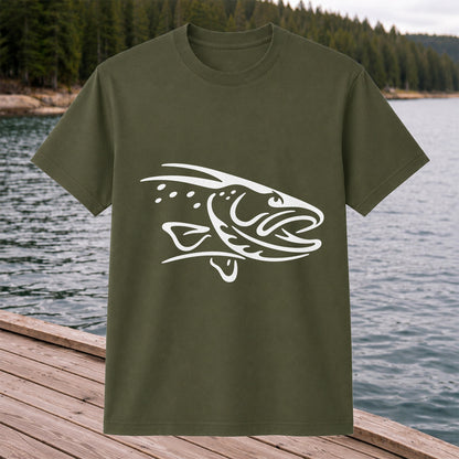 Minimalist Trout Line Art Fishing Graphic T-Shirt