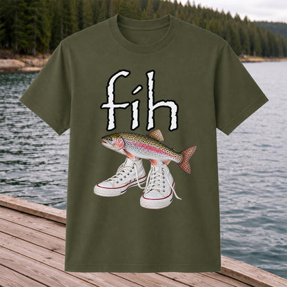 Fih Rainbow Trout Wearing Sneakers Funny Fishing Graphic T-Shirt