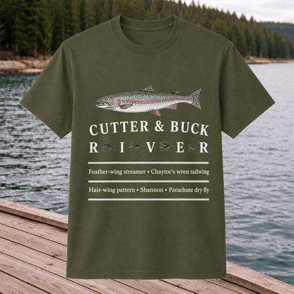 River Rainbow Trout and Classic Fly Patterns Fishing T-Shirt