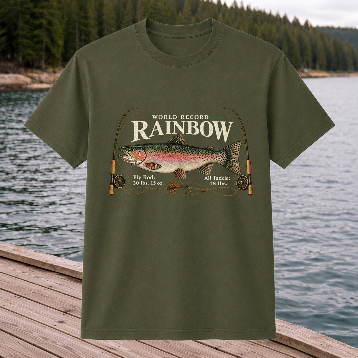 World Record Rainbow Trout Fly Fishing Graphic T-Shirt