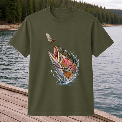 Rainbow Trout Chasing Mayfly Fishing Graphic T-Shirt