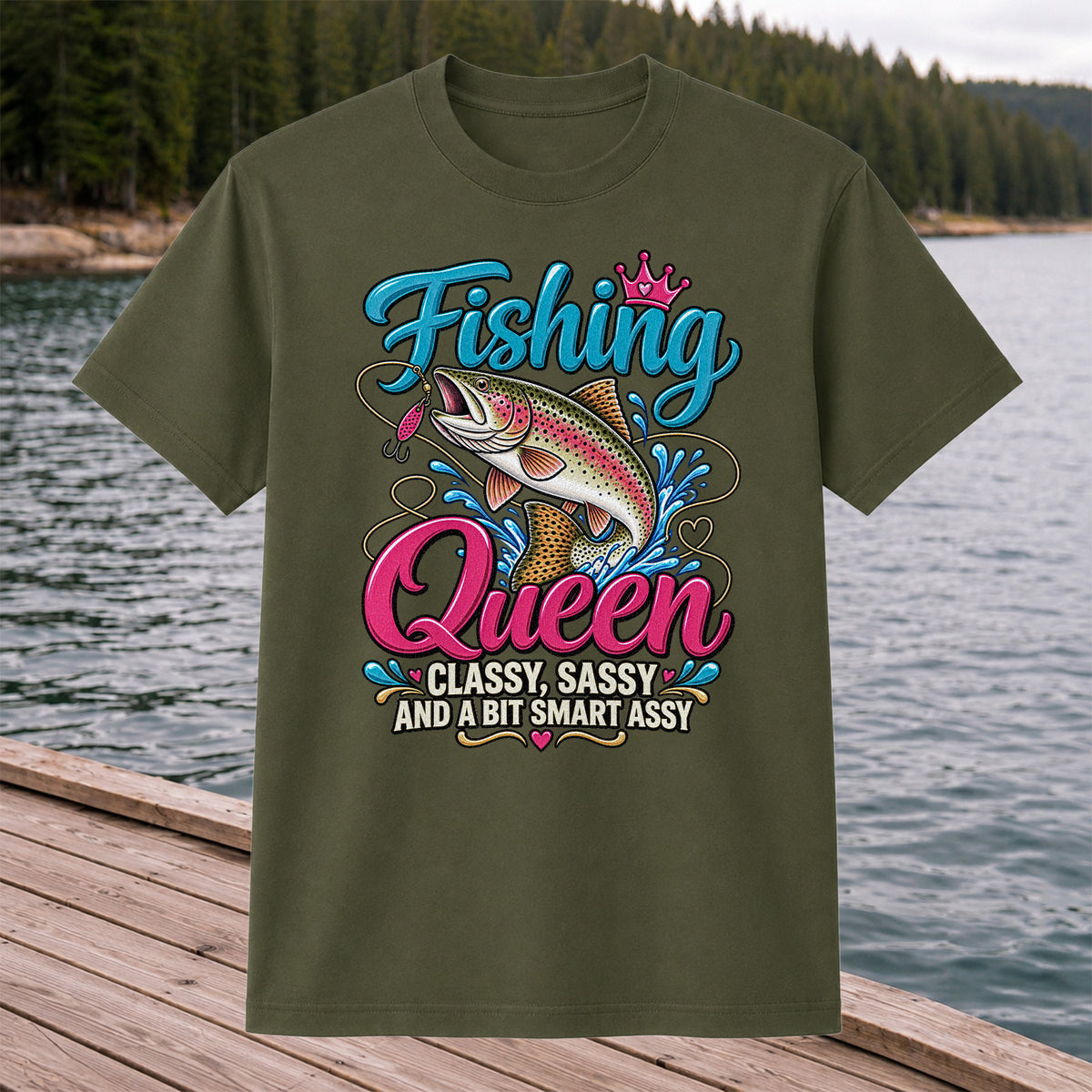 Fishing Queen Classy Sassy and a Bit Smart Assy Rainbow Trout T-Shirt