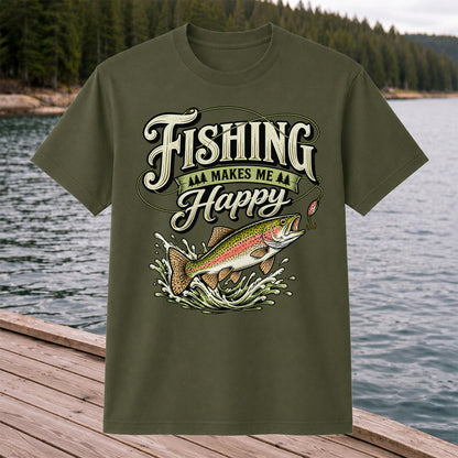 Fishing Makes Me Happy Rainbow Trout Vintage Graphic T-Shirt