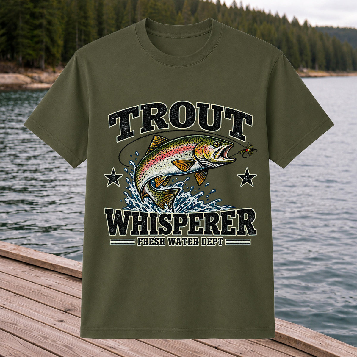 Trout Whisperer Fresh Water Dept Rainbow Tee, Trout Fishing T-Shirt