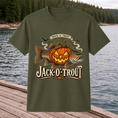 Jack-O'-Trout Trick or Trout Halloween Fishing T-Shirt