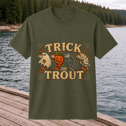 Trick or Trout Halloween Fishing Lineup Graphic T-Shirt