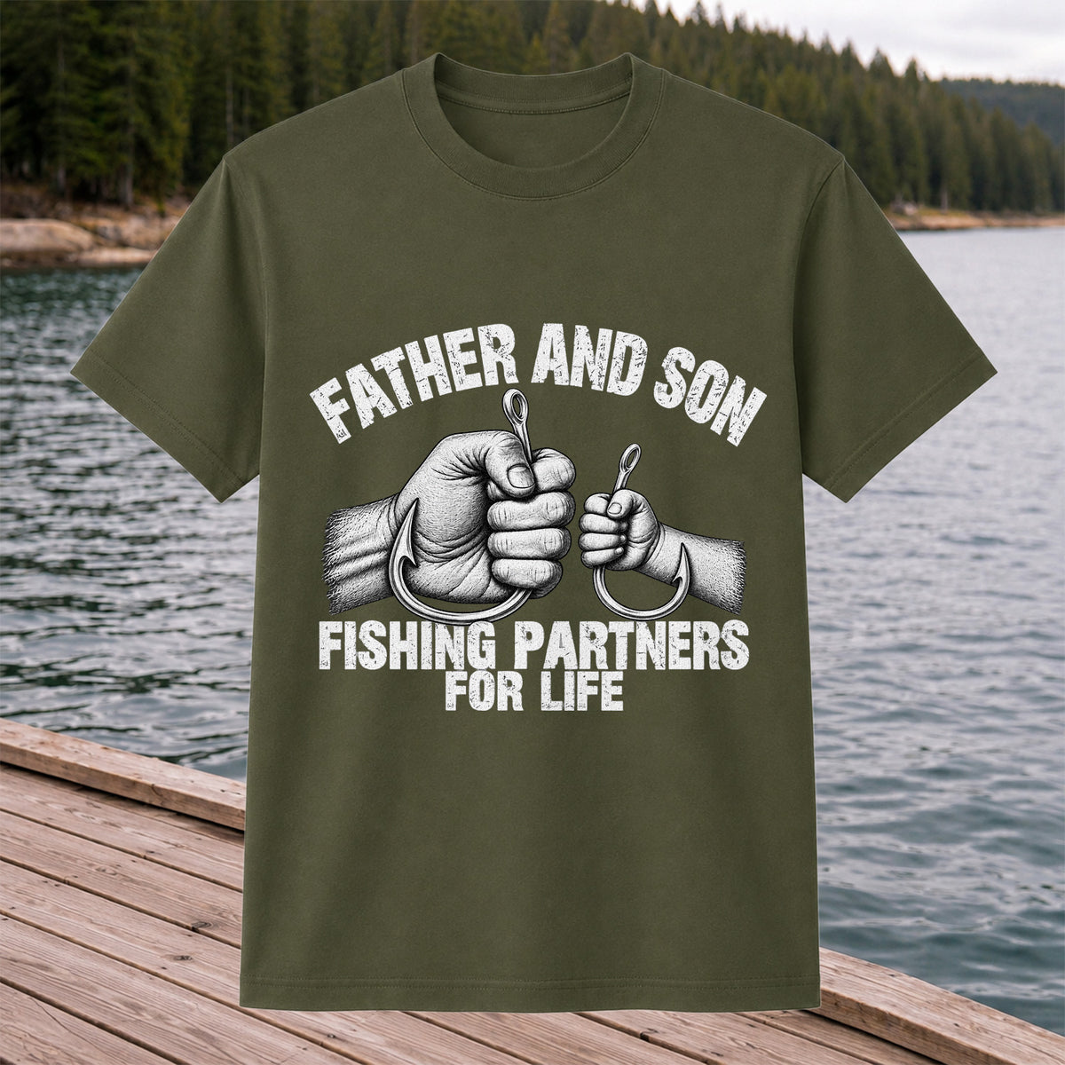 Father and Son Fishing Partners for Life Graphic T-Shirt