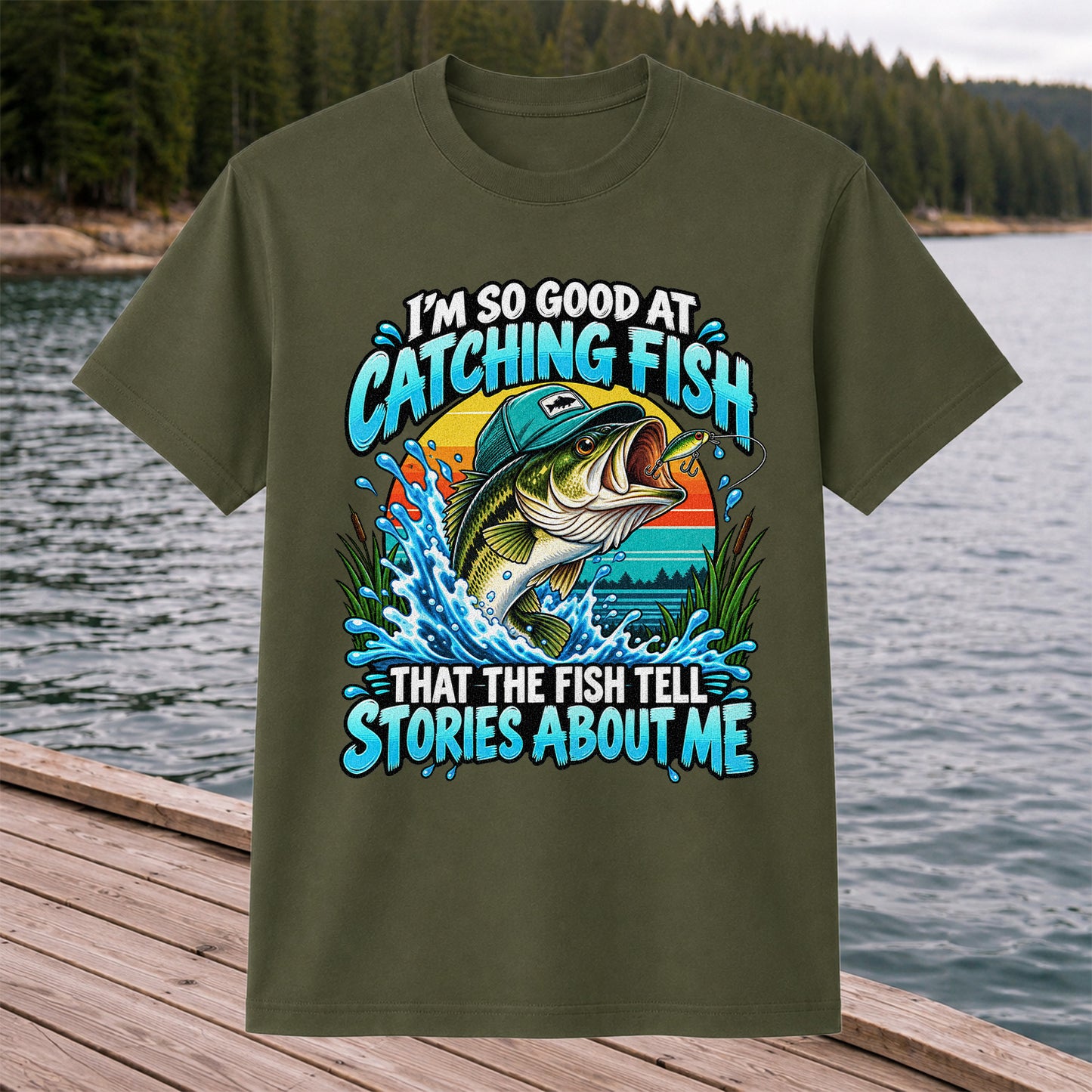 I'm So Good at Catching Fish That the Fish Tell Stories About Me Funny Bass Fishing T-Shirt