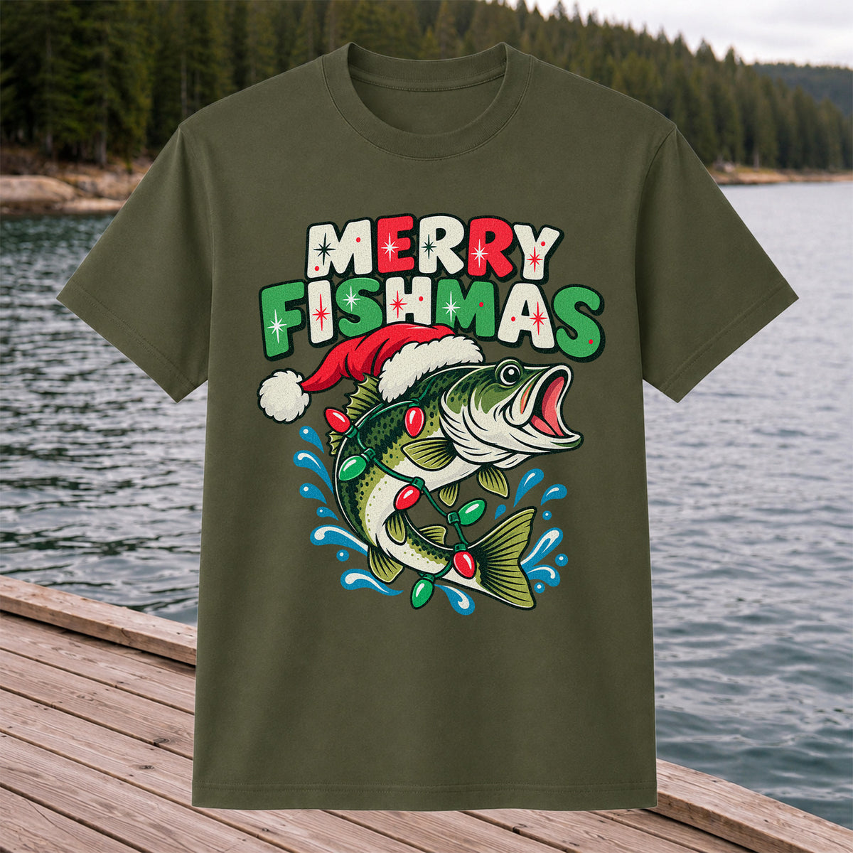 Christmas Bass Wrapped in Lights Graphic T-Shirt