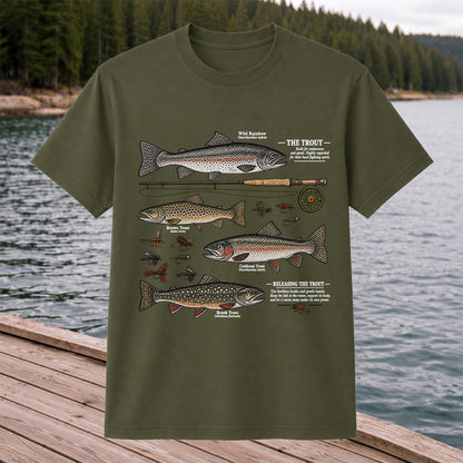 The Trout Species Chart Vintage Fly Fishing Graphic T-Shirt