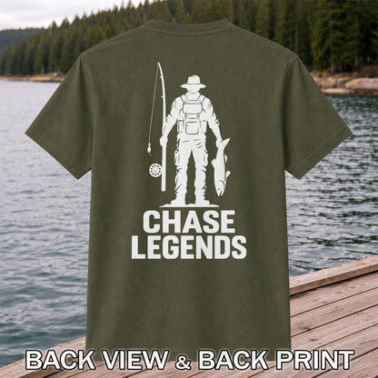 Chase Legends Fly Fishing Angler Silhouette Graphic T-Shirt | Back Print