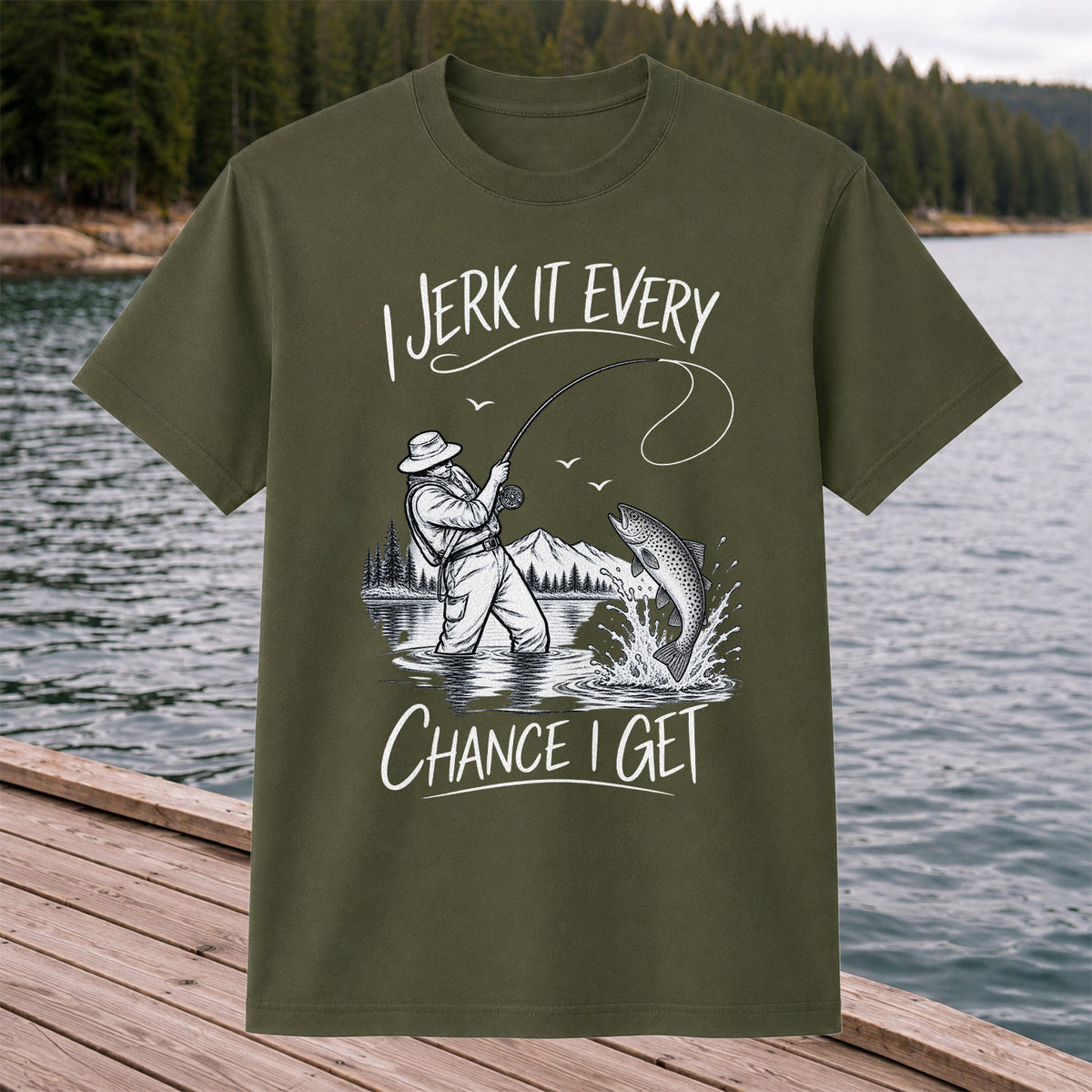 Jerk It Every Chance I Get Funny Fishing Graphic T-Shirt