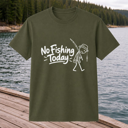 No Fishing Today Funny Stick Figure Angler Graphic T-Shirt