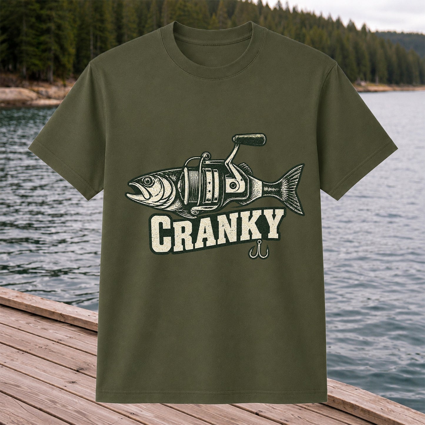 Cranky Fish and Spinning Reel Fishing Graphic T-Shirt