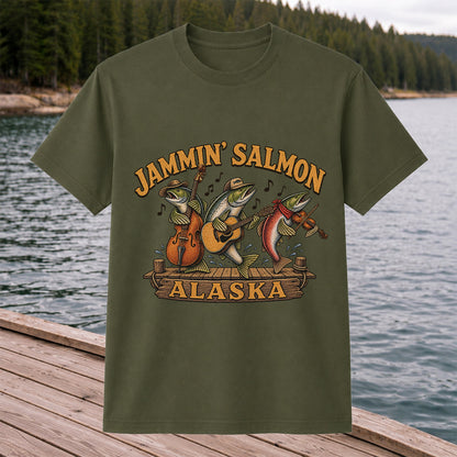 Jammin’ Salmon Alaska Fishing Band Graphic T-Shirt