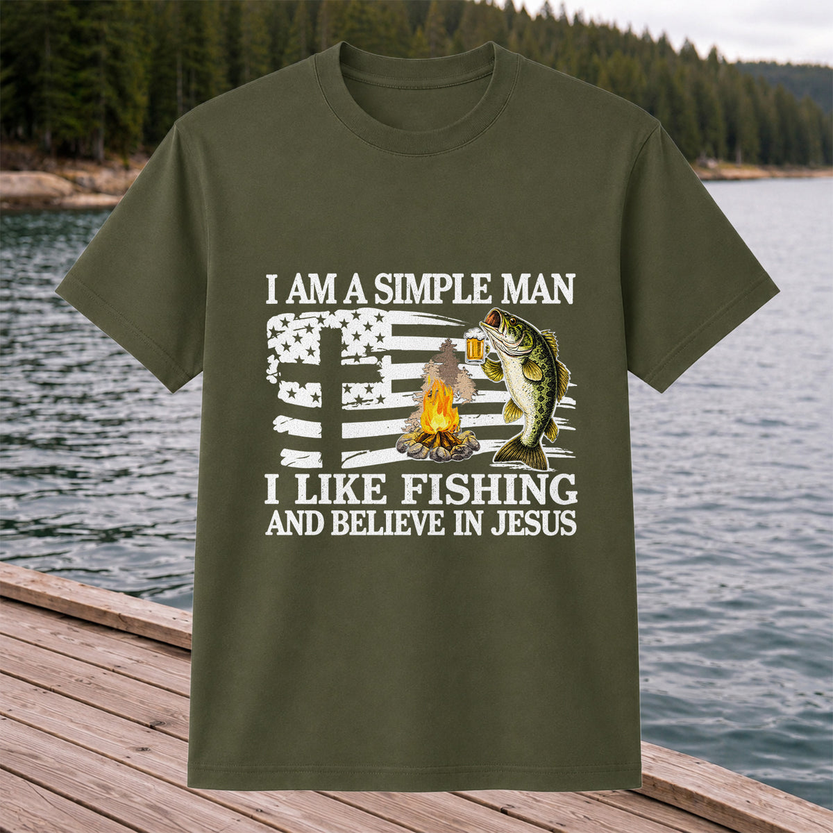 I Am a Simple Man Fishing Bass and Faith Graphic T-Shirt