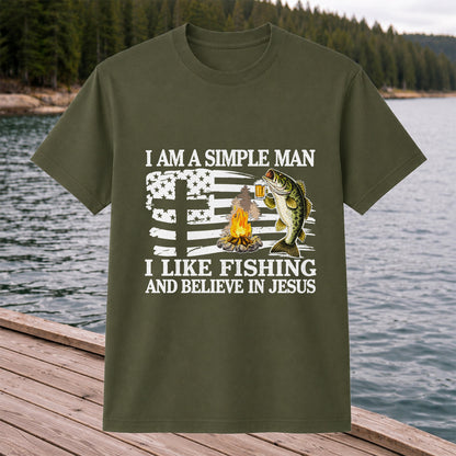 I Am a Simple Man Fishing Bass and Faith Graphic T-Shirt