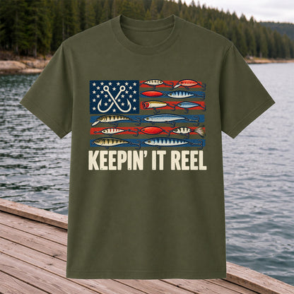 Keepin' It Reel American Flag Fishing Lures Graphic T-Shirt